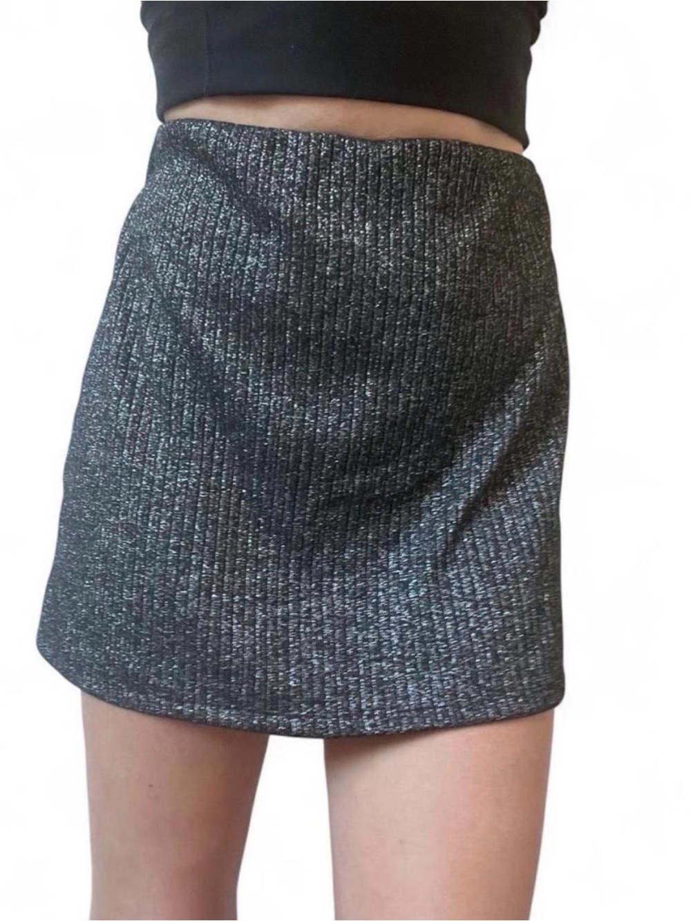New Urban outfitters black Metallic Ribbed Mini Skirt